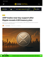XRP trades near key support after Ripple reveals $1B treasury plan