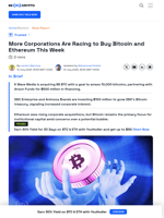Corporations Are Racing For Bitcoin and Ethereum This Week