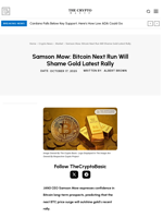 Samson Mow: Bitcoin Next Run Will Shame Gold Latest Rally