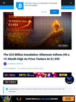 The $33 Billion Inundation: Ethereum Inflows Hit a 15-Month High As Price Teeters At $1,955 | Bitcoinist.com