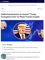 California Governor to Launch “Trump Corruption Coin” to Mock Trump’s Crypto