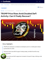 TRUMP Price Rises Amid Doubled DeFi Activity: Can It Finally Recover?