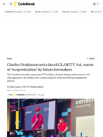 Charles Hoskinson says U.S. crypto bill could take 15 years and favor incumbents