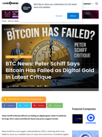 BTC News: Peter Schiff Says Bitcoin Has Failed as Digital Gold in Latest Critique | Live Bitcoin News