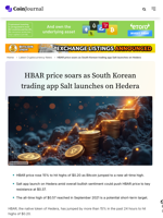 HBAR price soars as South Korean trading app Salt launches on Hedera - CoinJournal