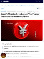 Japan’s Megabanks to Launch Yen-Pegged Stablecoin for Faster Payments