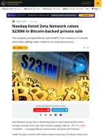 Zeta Network Raises $230M in Bitcoin-Backed Private Sale