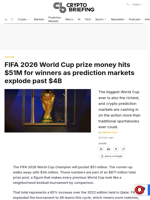 FIFA 2026 World Cup prize money hits $51M for winners as prediction markets explode past $4B