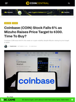 Coinbase (COIN) Stock Falls 6% as Mizuho Raises Price Target to $300. Time To Buy? - CoinCentral