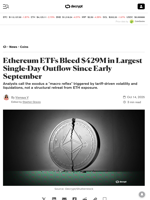 Ethereum ETFs Bleed $429M in Largest Single-Day Outflow Since Early September - Decrypt