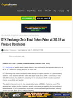DTX Exchange Sets Final Token Price at $0.36 as Presale Concludes