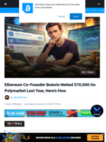 Ethereum's Buterin Netted $70,000 On Polymarket Last Year