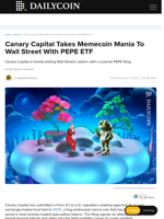 Canary Capital Takes Memecoin Mania To Wall Street With PEPE ETF - DailyCoin