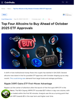 Top Four Altcoins to Buy Ahead of October 2025 ETF Approvals