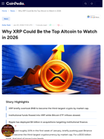 Why XRP Could Be the Top Altcoin to Watch in 2026