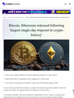 Bitcoin, Ethereum rebound following 'largest single-day wipeout in crypto history' - CoinJournal