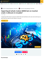 $80M Hyperliquid Whale Bet Predicts Bitcoin Crash and Oil Rally