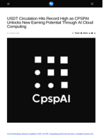 USDT Circulation Hits Record High as CPSPAI Unlocks New Earning Potential Through AI Cloud Computing - Visionary Financial