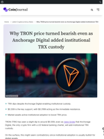 Why TRON price turned bearish even as Anchorage Digital added institutional TRX custody - CoinJournal