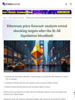 Ethereum price forecast: analysts reveal shocking targets after the $1.5B liquidation bloodbath - CoinJournal