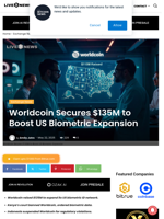 Worldcoin Secures $135M to Boost US Biometric Expansion | Live Bitcoin News