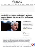 Jamie Dimon warns Anthropic's Mythos access debate signals AI risks for finance and crypto