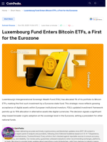 Luxembourg Fund Enters Bitcoin ETFs, a First for the Eurozone