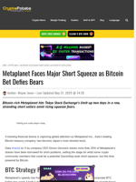 Metaplanet Faces Major Short Squeeze as Bitcoin Bet Defies Bears