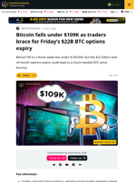 Bitcoin Drops To 3-Week Low, Will $22B Options Expiry Help?