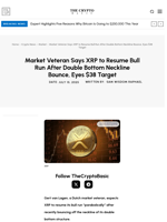 Market Veteran Says XRP to Resume Bull Run After Double Bottom Neckline Bounce, Eyes $38 Target