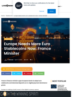 Europe Needs More Euro Stablecoins Now: France Minister | Live Bitcoin News
