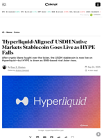 'Hyperliquid-Aligned' USDH Native Markets Stablecoin Goes Live as HYPE Falls - Decrypt