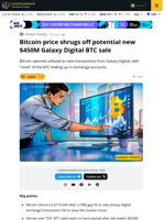 Bitcoin Price Stays Near $119,000 Despite Possible New Galaxy Digital Sales