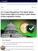 U.S. Crypto Regulations This Week: Banks Given Green Light to Custody Crypto Ahead of Key Legislation Voting