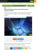 Bitcoin miner Phoenix Group adds 52 MW of mining capacity in Ethiopia