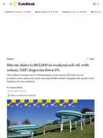 Bitcoin price news: BTC slides to $65,000, Solana, XRP, dogecoin down 6%