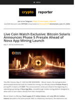Live Coin Watch Exclusive: Bitcoin Solaris Announces Phase 5 Presale Ahead of Nova App Mining Launch