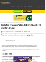 The Latest Ethereum Whale Activity: Should ETH Investors Worry?