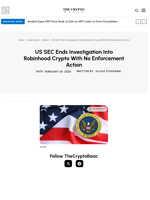 US SEC Ends Investigation Into Robinhood Crypto With No Enforcement Action