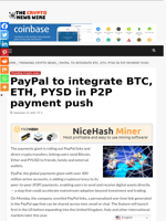 PayPal to integrate BTC, ETH, PYSD in P2P payment push - The Crypto News Wire