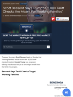 Scott Bessent Says Trump's $2,000 Tariff Checks Are Meant For 'Working Families'  - Benzinga