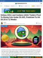 Solana (SOL) and Cardano (ADA) Traders Pivot To Rising Coin Under $0.002, Predicted To Hit $0.20 in 12 Weeks