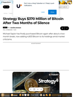 Strategy Buys $370 Million of Bitcoin After Two Months of Silence - U.Today