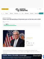 France cuts €4B spending as Polymarket eyes no Fed rate cuts in 2026