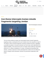 Iron Dome intercepts Iranian missile fragments targeting Jordan