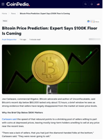 Bitcoin Price Prediction: Expert Says $100K Floor Is Coming