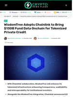 WisdomTree Adopts Chainlink to Bring $130B Fund Data Onchain for Tokenized Private Credit - Crypto News Flash