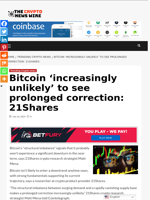 Bitcoin ‘increasingly unlikely’ to see prolonged correction: 21Shares - The Crypto News Wire