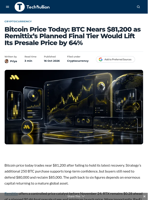 Bitcoin Price Today: BTC Nears $81,200 as Remittix's Planned Final Tier Would Lift Its Presale Price by 64% - TechBullion