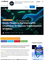 Ondo Finance Partners with Chainlink to Secure Tokenization of RWAs | Live Bitcoin News